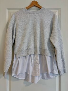 Calvin Klein Heather Gray Crewneck Sweater with White Shirt Hem